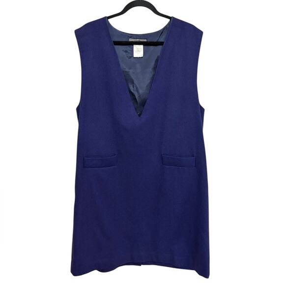 Vintage 100% Wool Pinafore Dress in Dark Purple - Size 16 - Picture 1 of 3